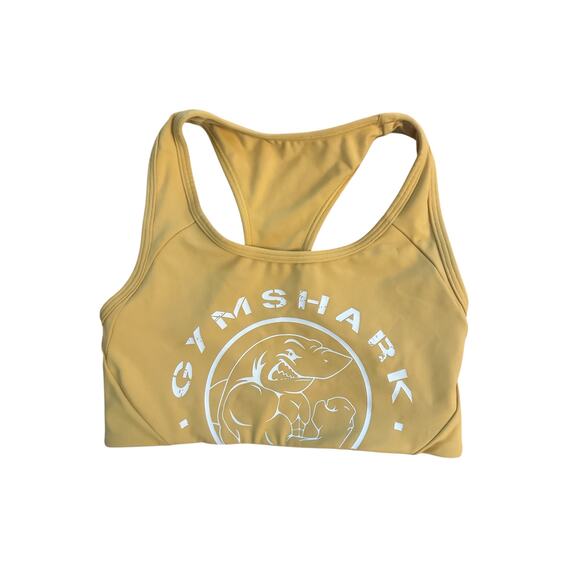 Women S Gymshark Gym Shark Legacy Graphic Yellow Sports Bra Racerback Round Neck - Picture 1 of 4